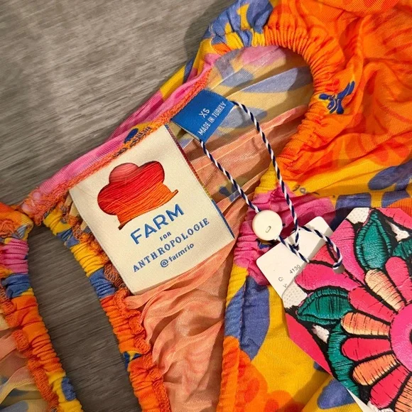 FARM Rio X Anthropologie short sleeve v neck ruched midi dress - Picture 9 of 14